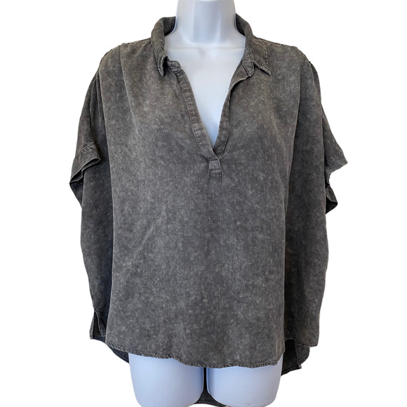 NWOT Mustard Seed Mineral Wash Collared Short Sleeve Top Dolman Size Small - Picture 1 of 9